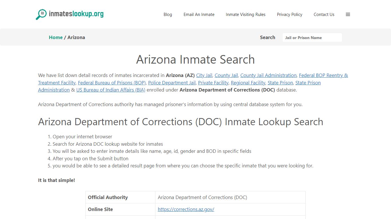 Arizona Inmate Lookup & Search - Arizona Department of Corrections (DOC ...